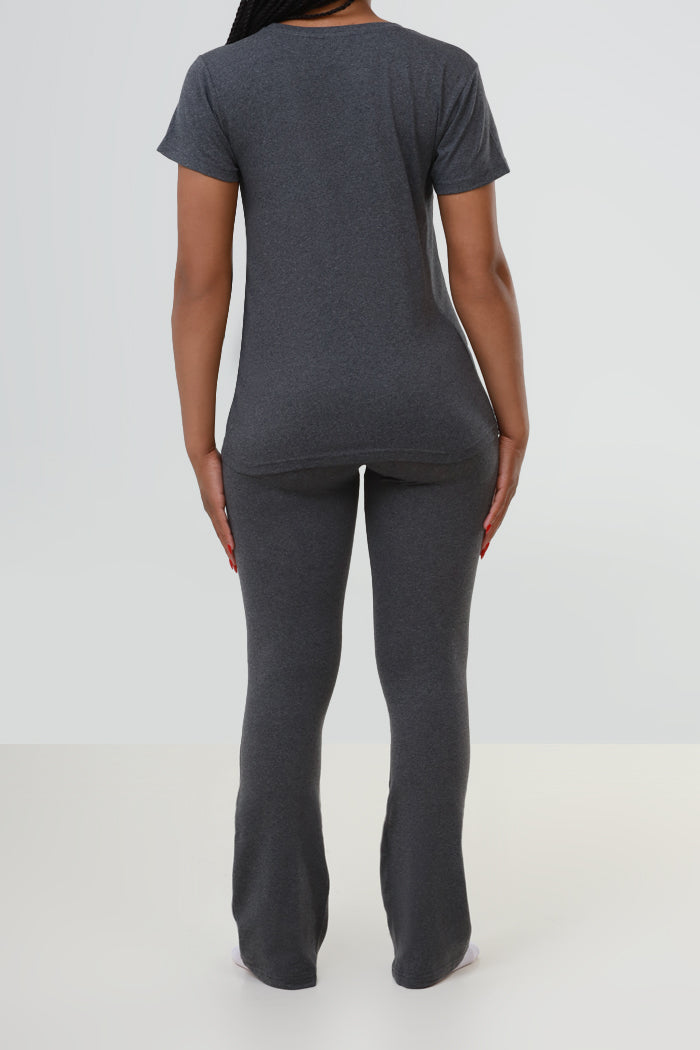 In A Minute Short Sleeve Flare Legging Set - Charcoal