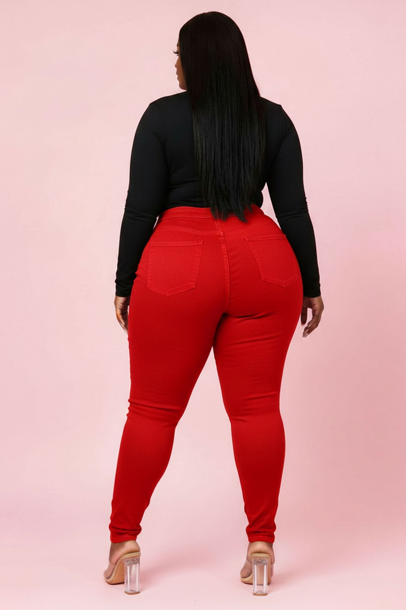 Super Swank High Waist Stretchy Jeans - Red