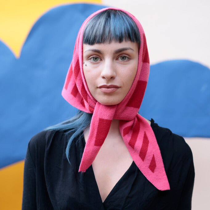 Miss PomPom Pink Stripe Wool Triangle Scarf