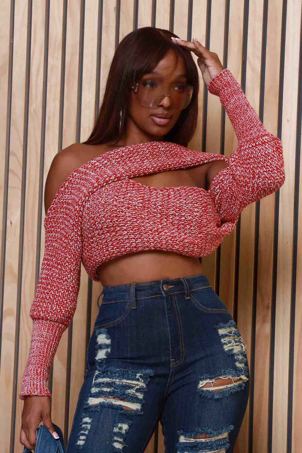 Multi Way Wrap Sweater - Red/Fog