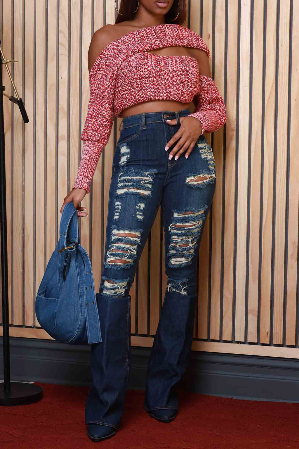 Multi Way Wrap Sweater - Red/Fog