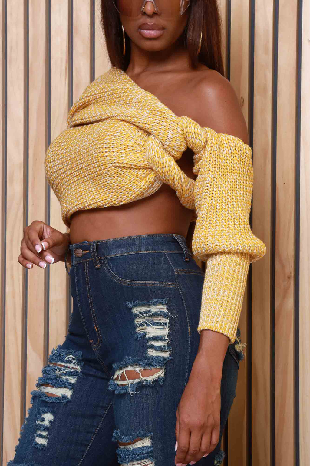 Multi Way Wrap Sweater - Honey/Ivory