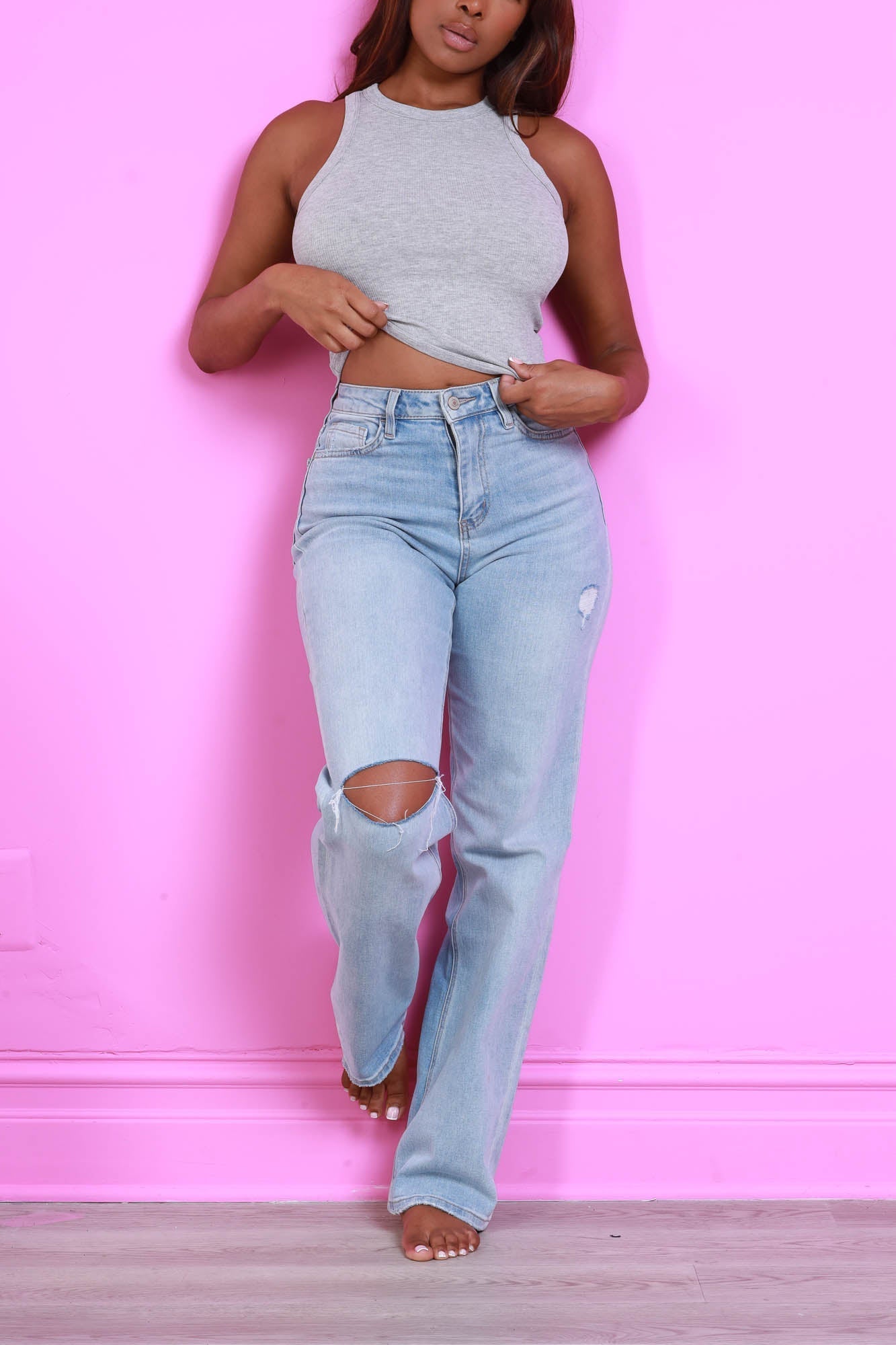 Make It So Ribbed Crewneck Tank Top - Heather Grey