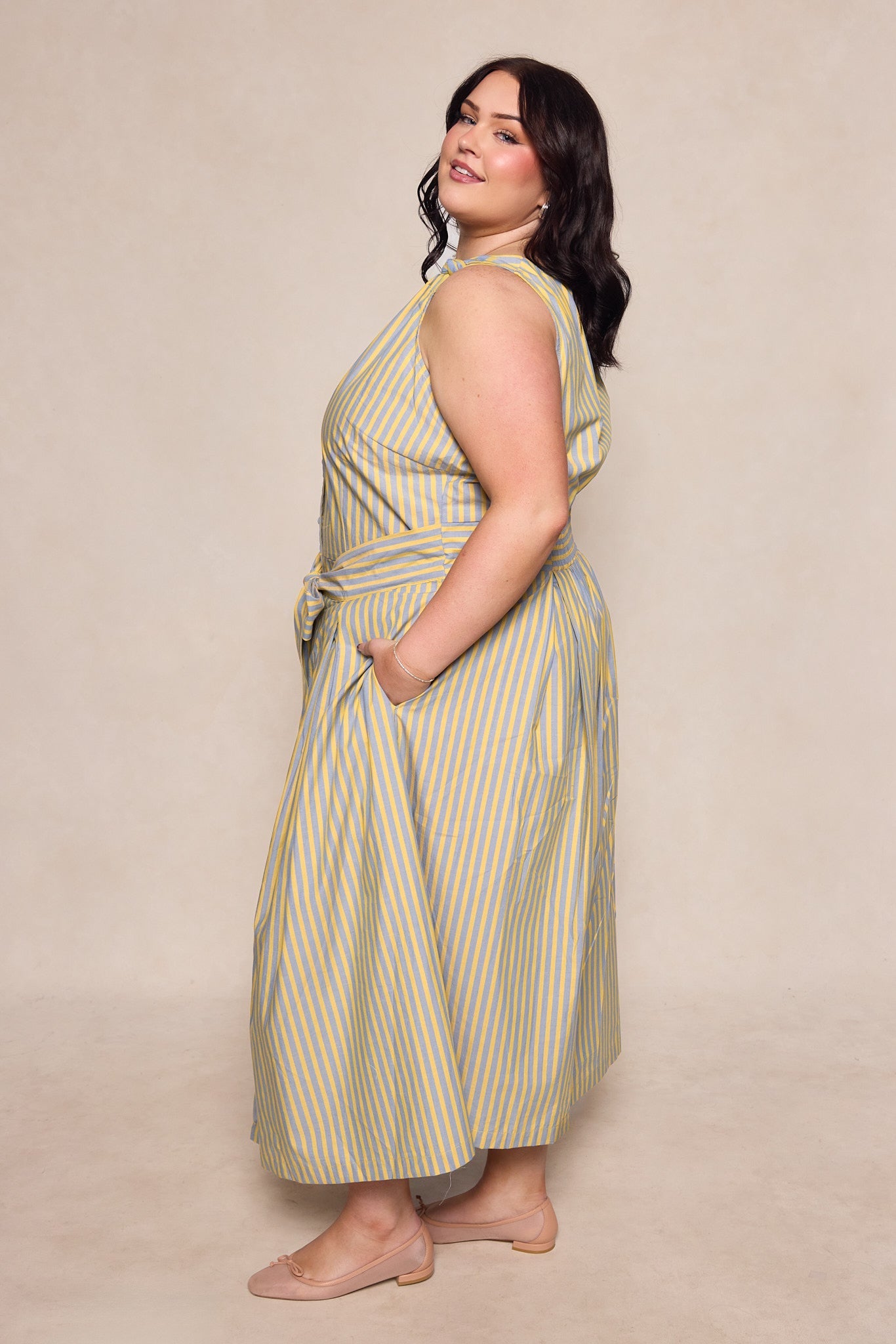 Glen Dress in Green Stripe