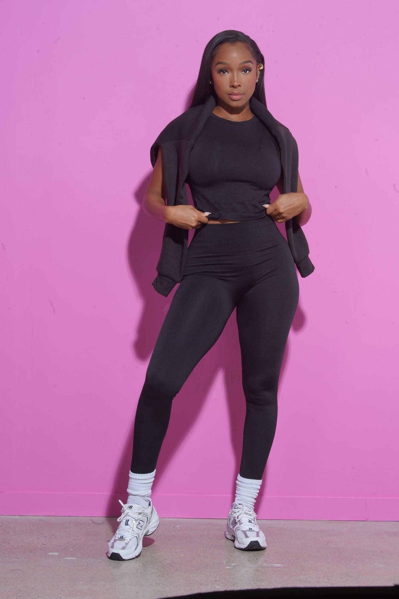 Mind Reader Cropped Legging Set - Black/Black