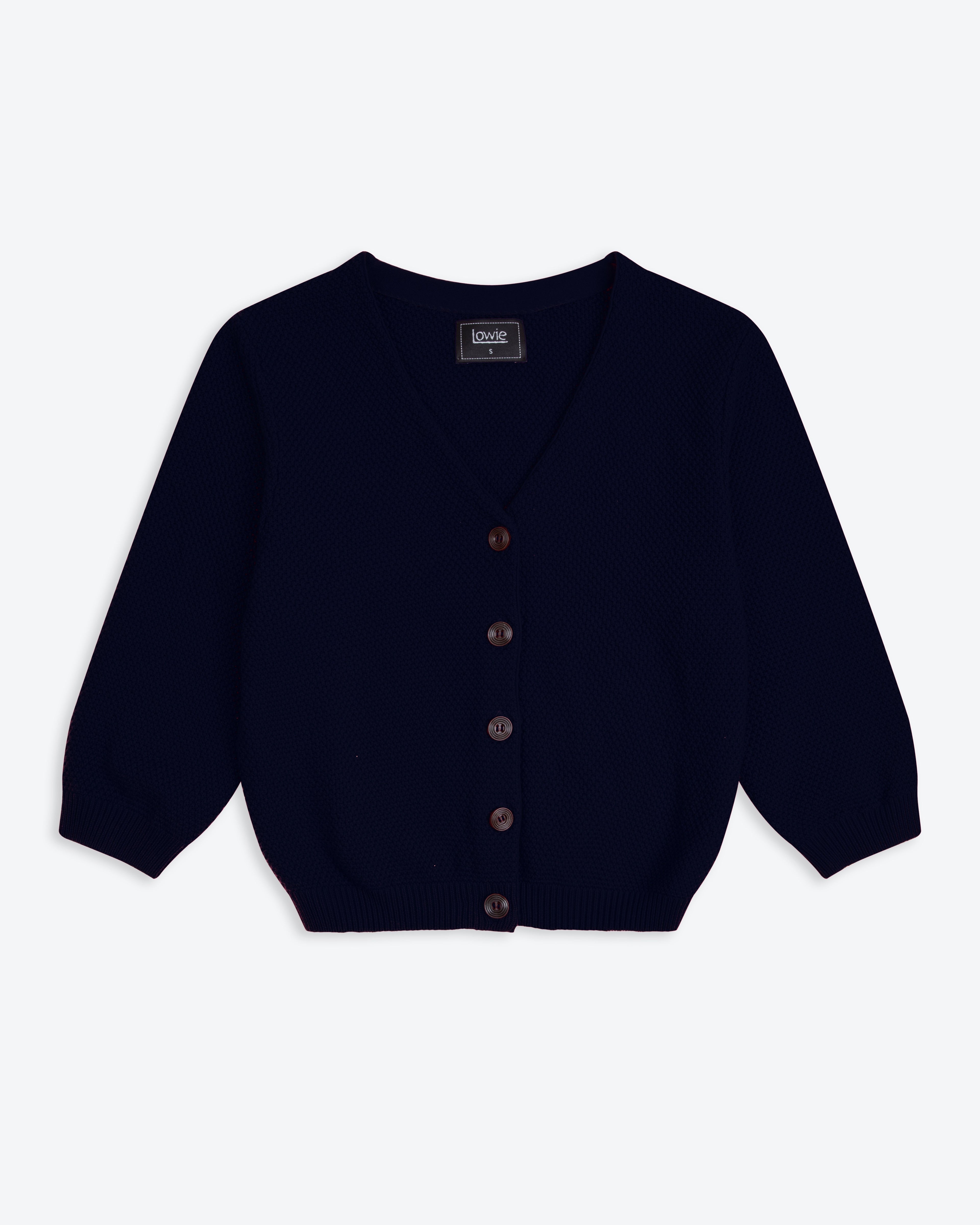 Lowie Navy Cotton Waffle Knit Cardigan