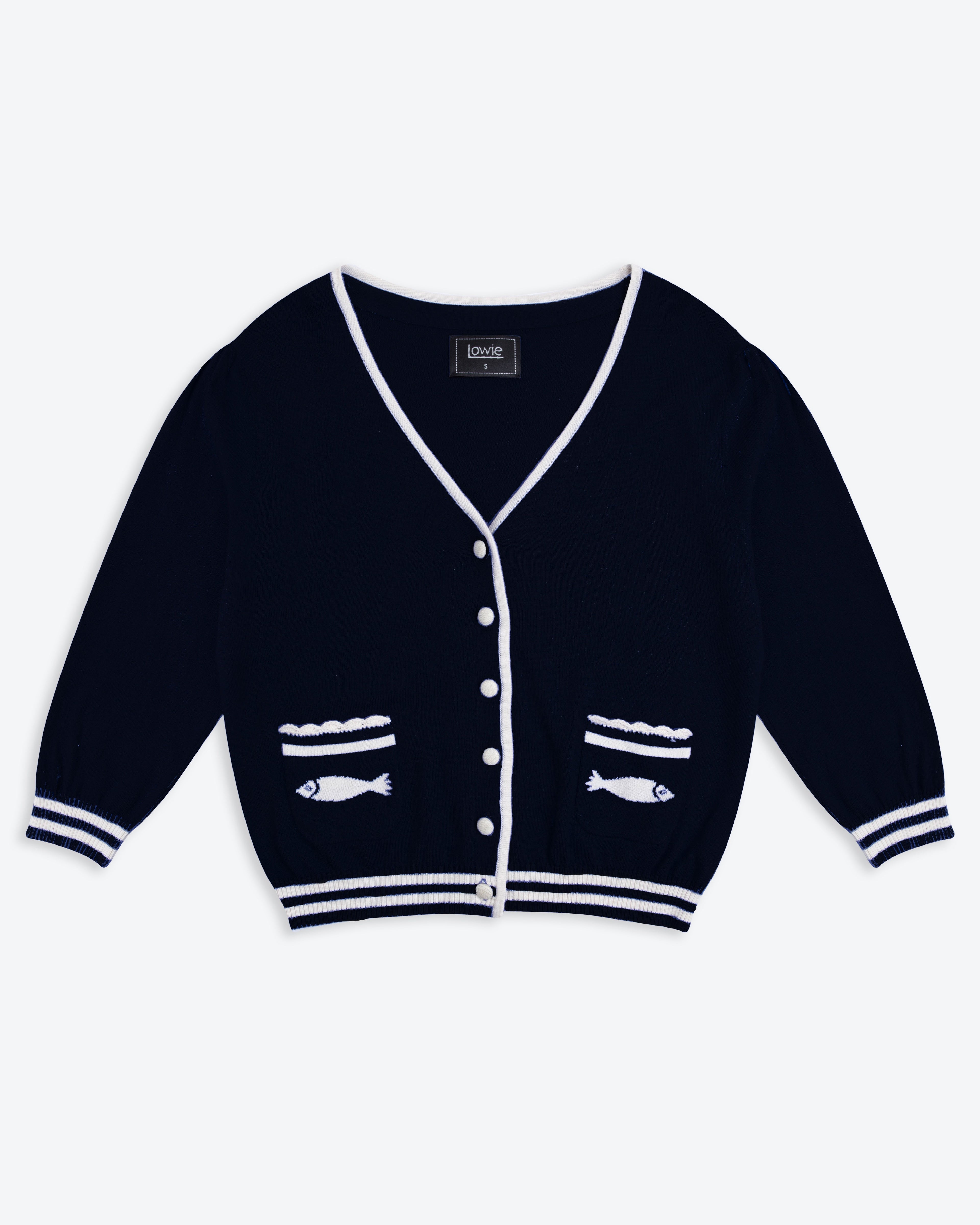 Lowie Navy Cotton Fish Cardigan