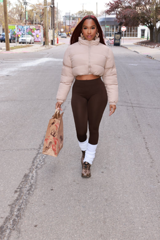 Storm Season Cropped Puffer Jacket - Taupe