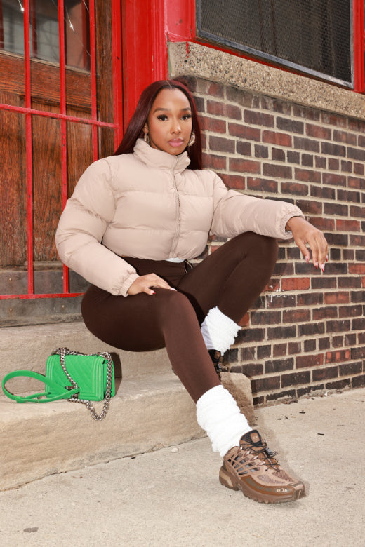 Storm Season Cropped Puffer Jacket - Taupe