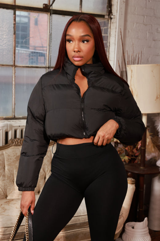 Storm Season Cropped Puffer Jacket - Black