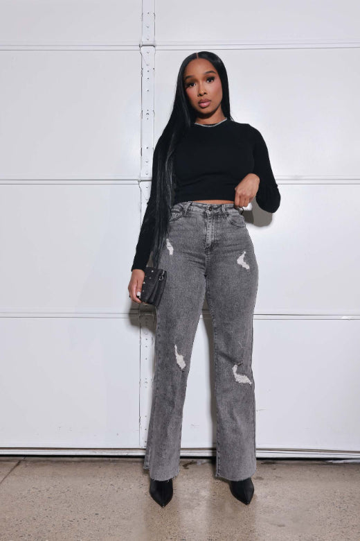 RWD RAW 400 High Rise Jeans - Grey Distressed Wide Leg