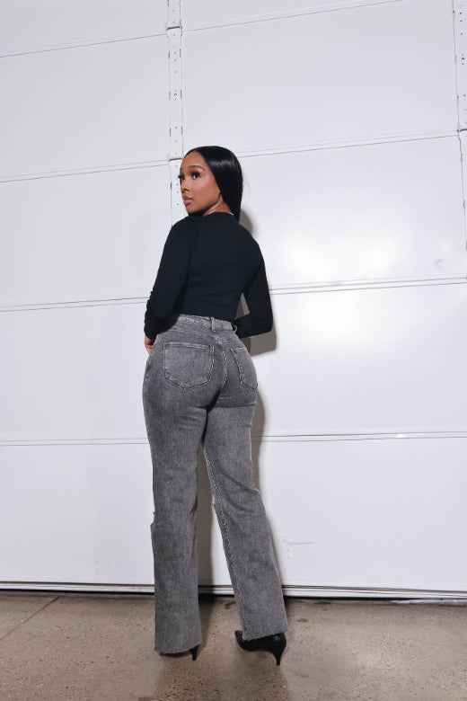 RWD RAW 400 High Rise Jeans - Grey Distressed Wide Leg