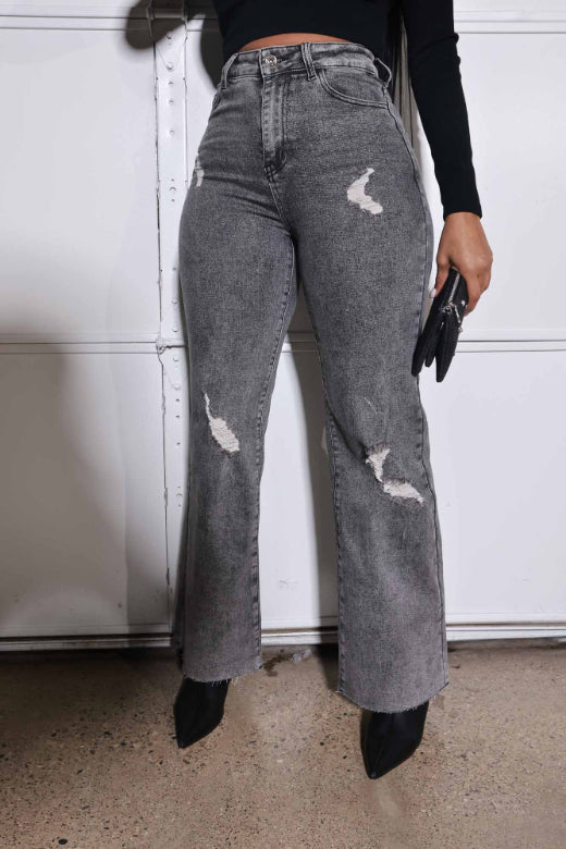 RWD RAW 400 High Rise Jeans - Grey Distressed Wide Leg