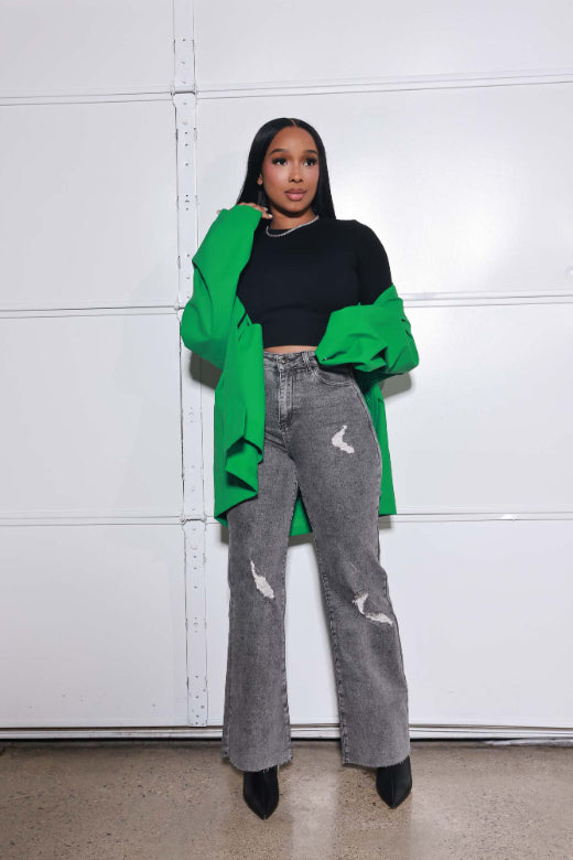RWD RAW 400 High Rise Jeans - Grey Distressed Wide Leg