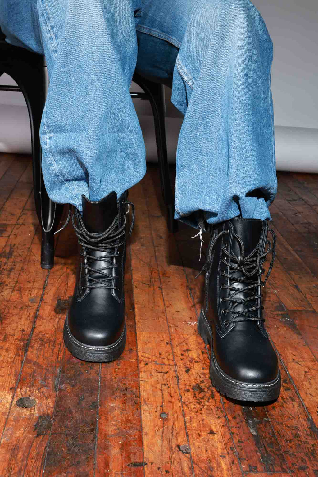 Ran Out Faux Leather Combat Boot - Black