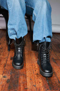 Ran Out Faux Leather Combat Boot - Black