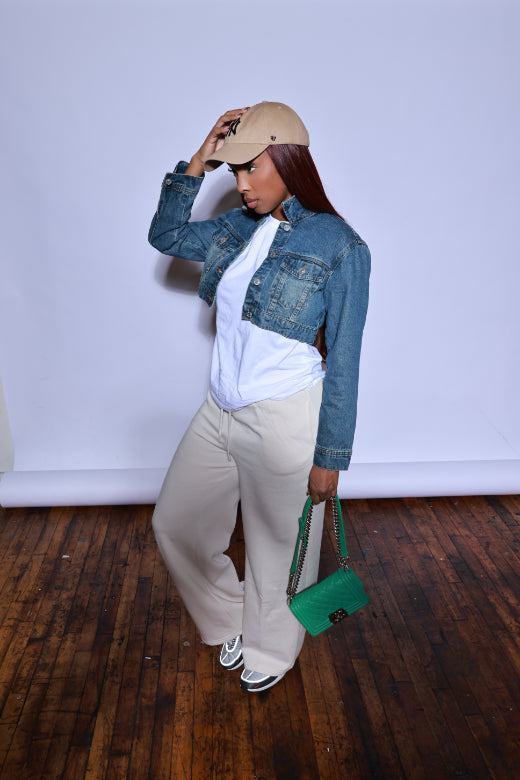 True To It Cropped Denim Jacket - Dark Wash