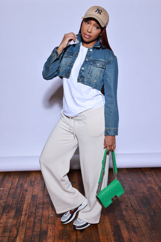 True To It Cropped Denim Jacket - Dark Wash