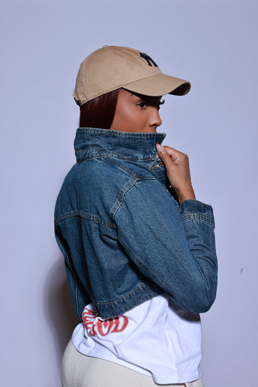 True To It Cropped Denim Jacket - Dark Wash