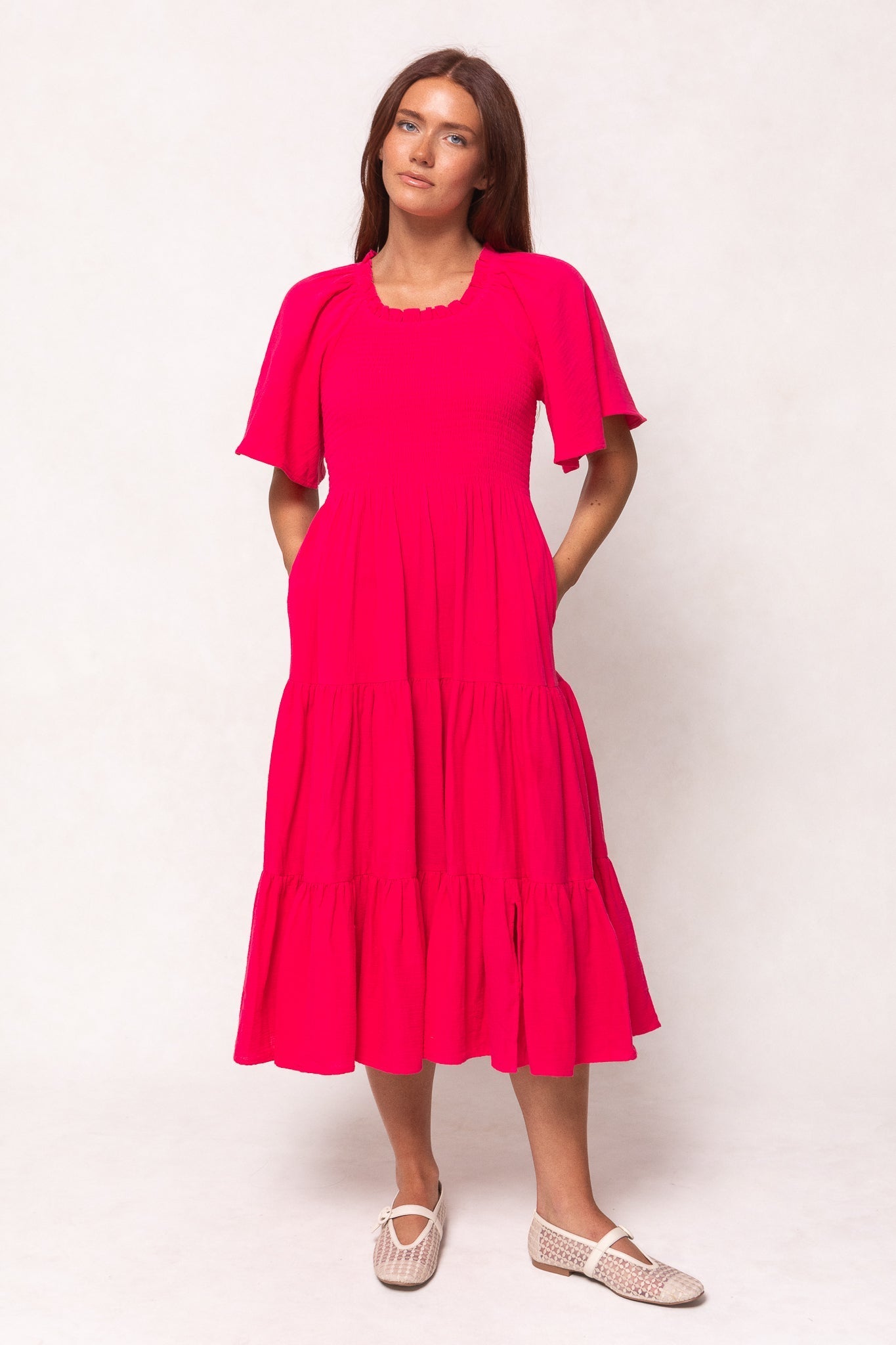 Jovie Midi Dress in Hot Pink