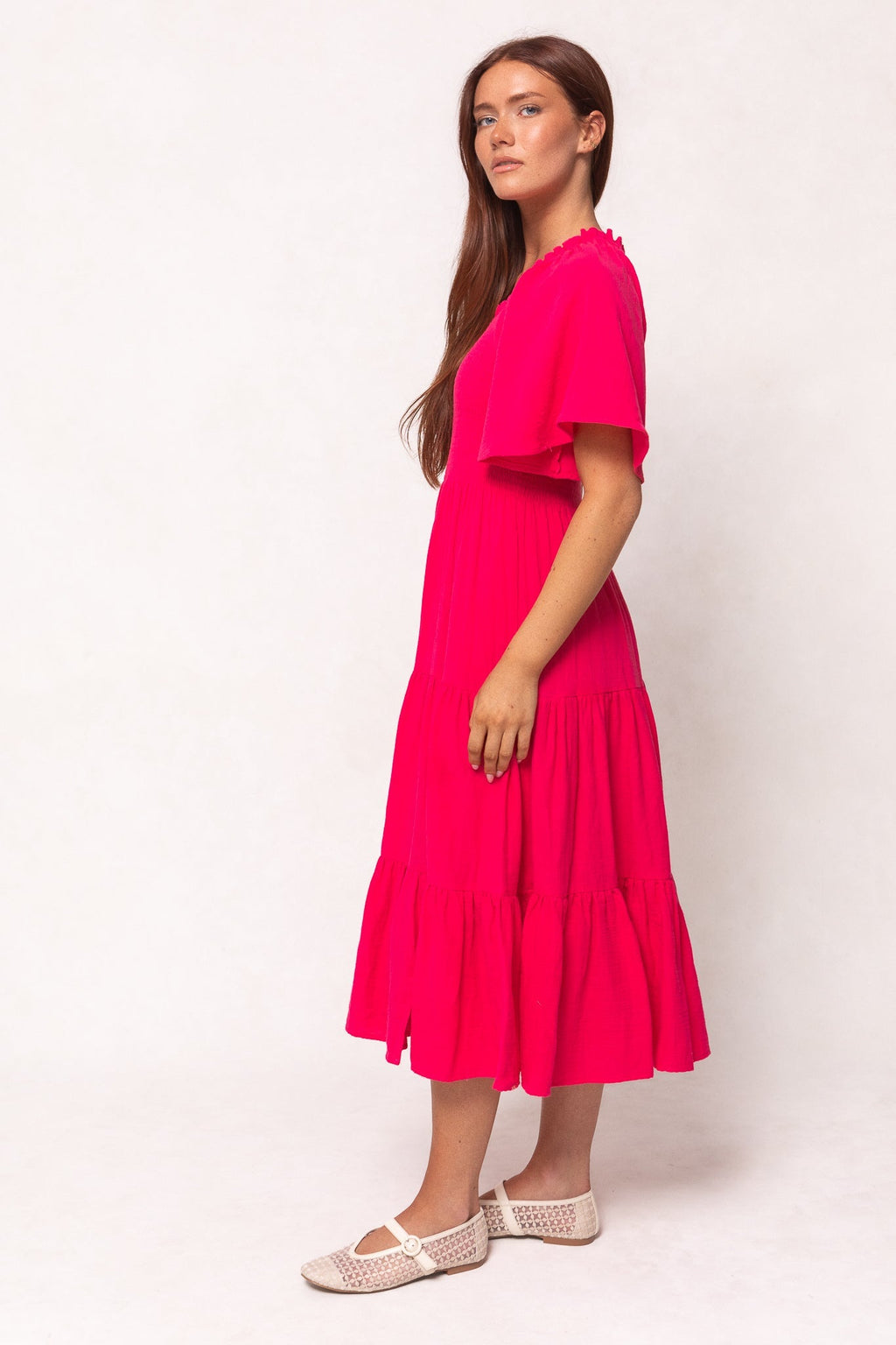Jovie Midi Dress in Hot Pink