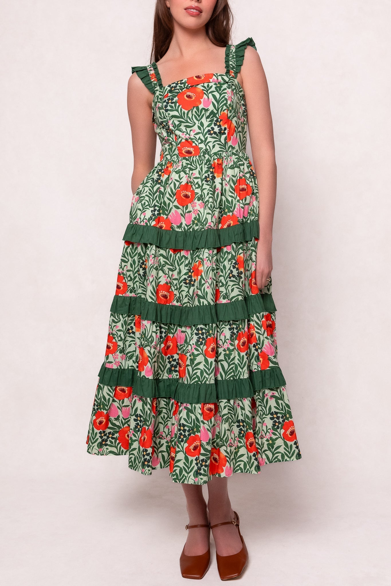 Juno Dress in Green Floral