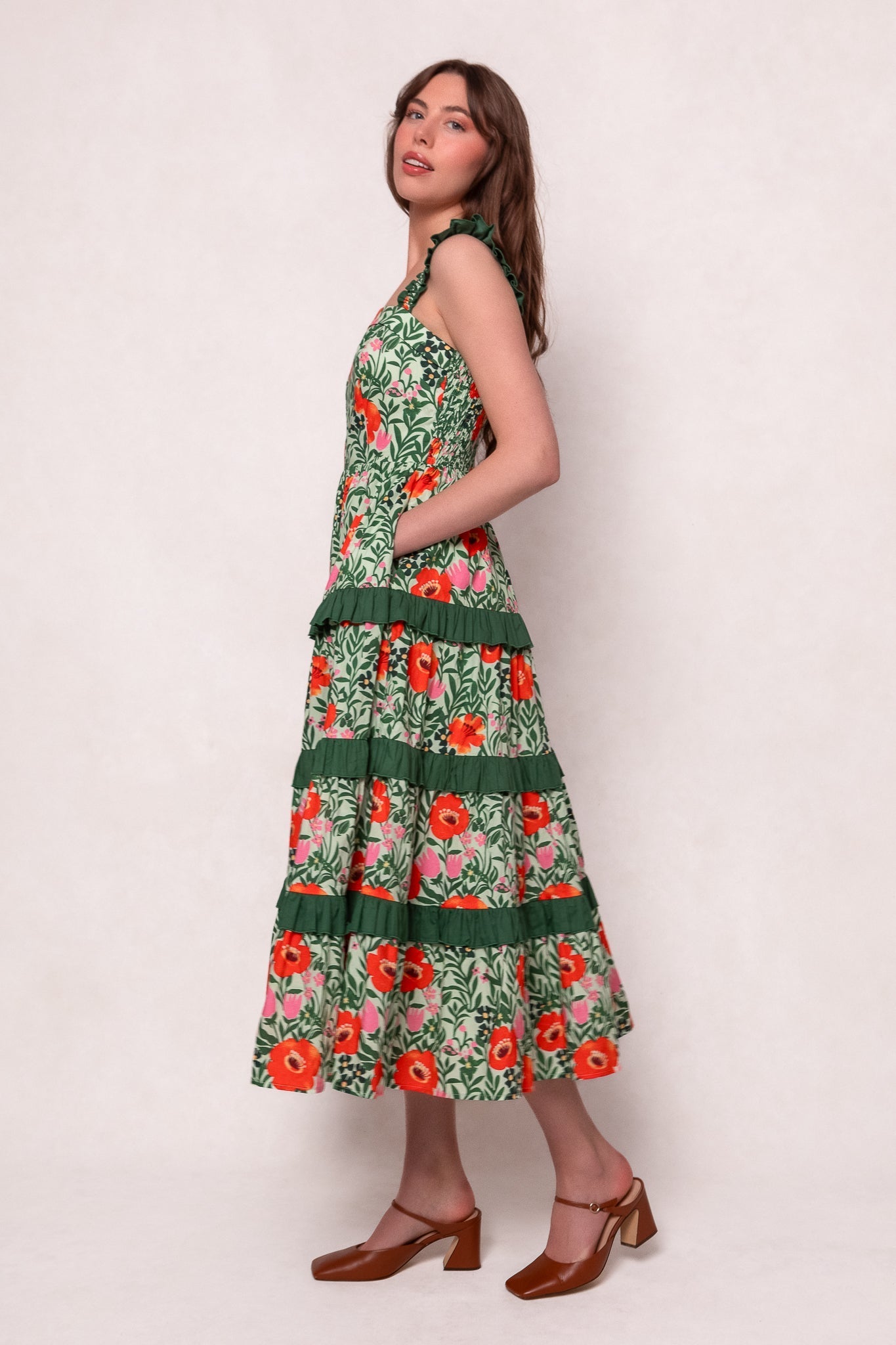 Juno Dress in Green Floral