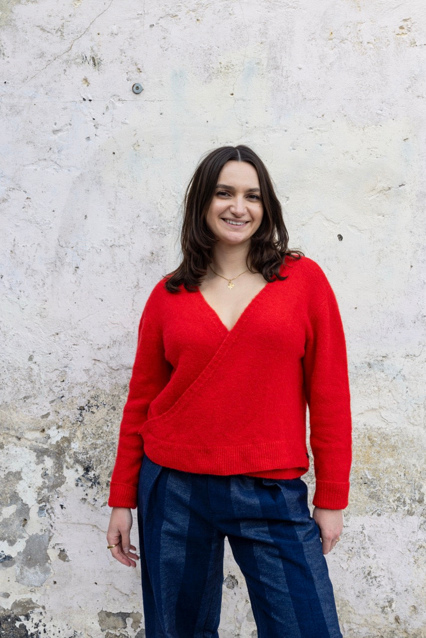 Lowie Alpaca Red Ballet Wrap Cardigan
