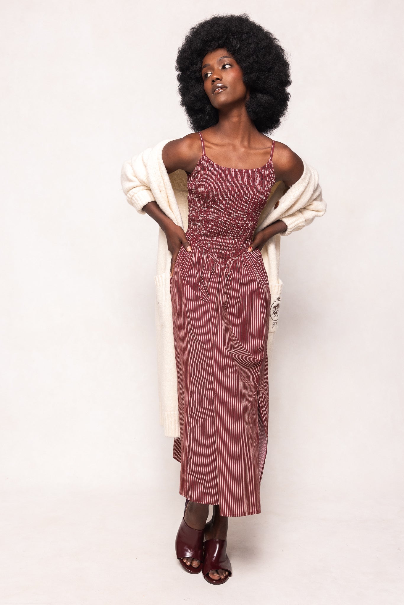 Maxwell Dress in Burgundy Pinstripe