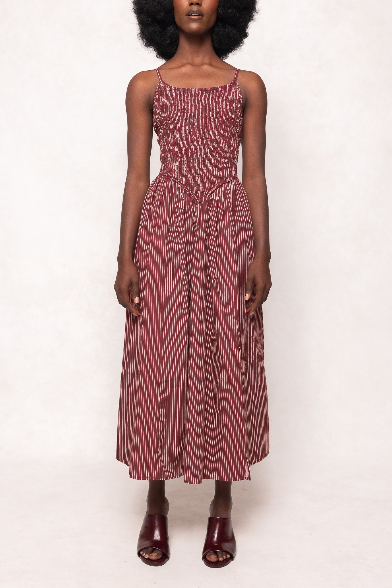 Maxwell Dress in Burgundy Pinstripe