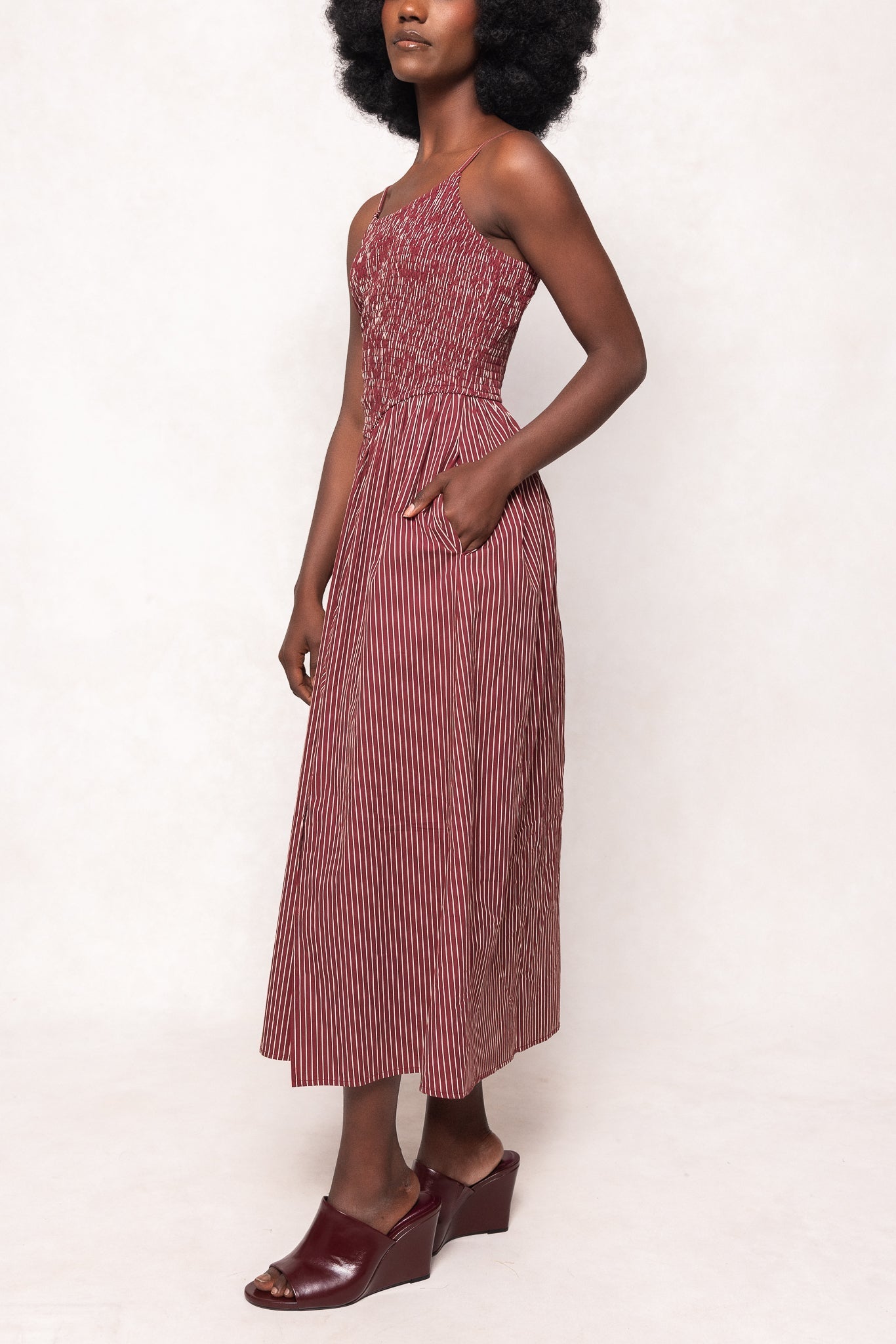 Maxwell Dress in Burgundy Pinstripe