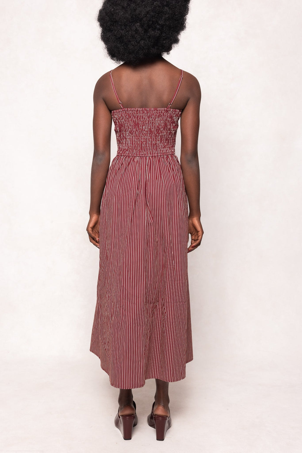 Maxwell Dress in Burgundy Pinstripe