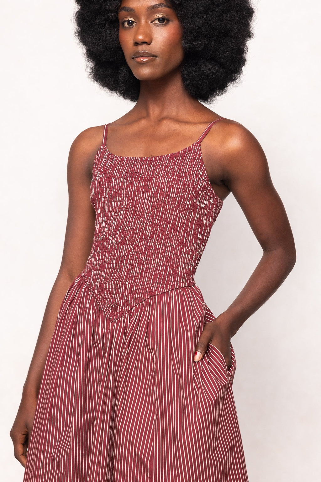 Maxwell Dress in Burgundy Pinstripe