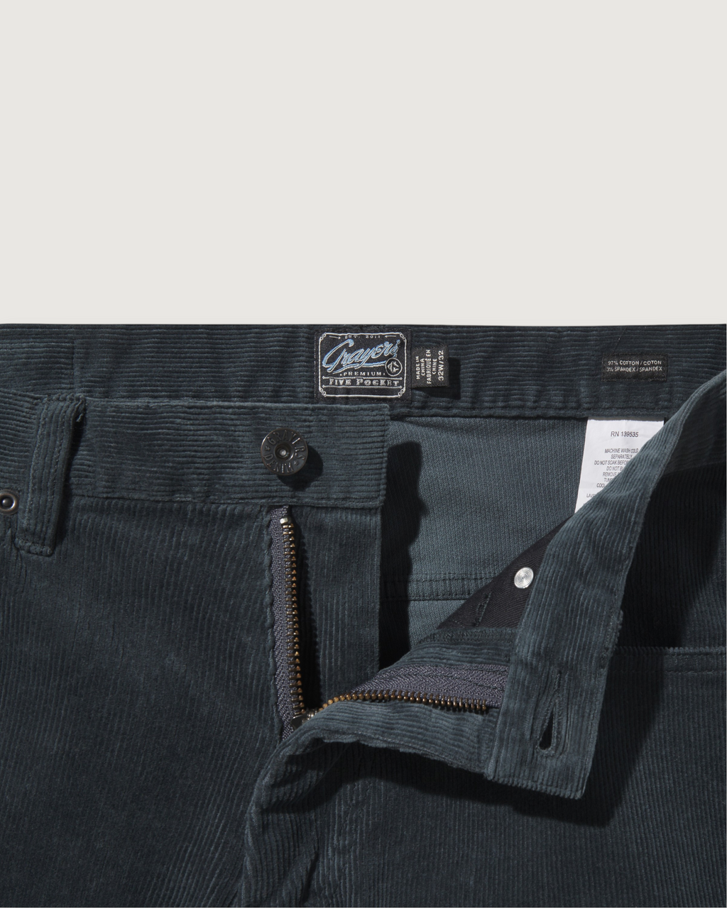 Burlington 5 Pocket Stretch Corduroy - Slate Gray