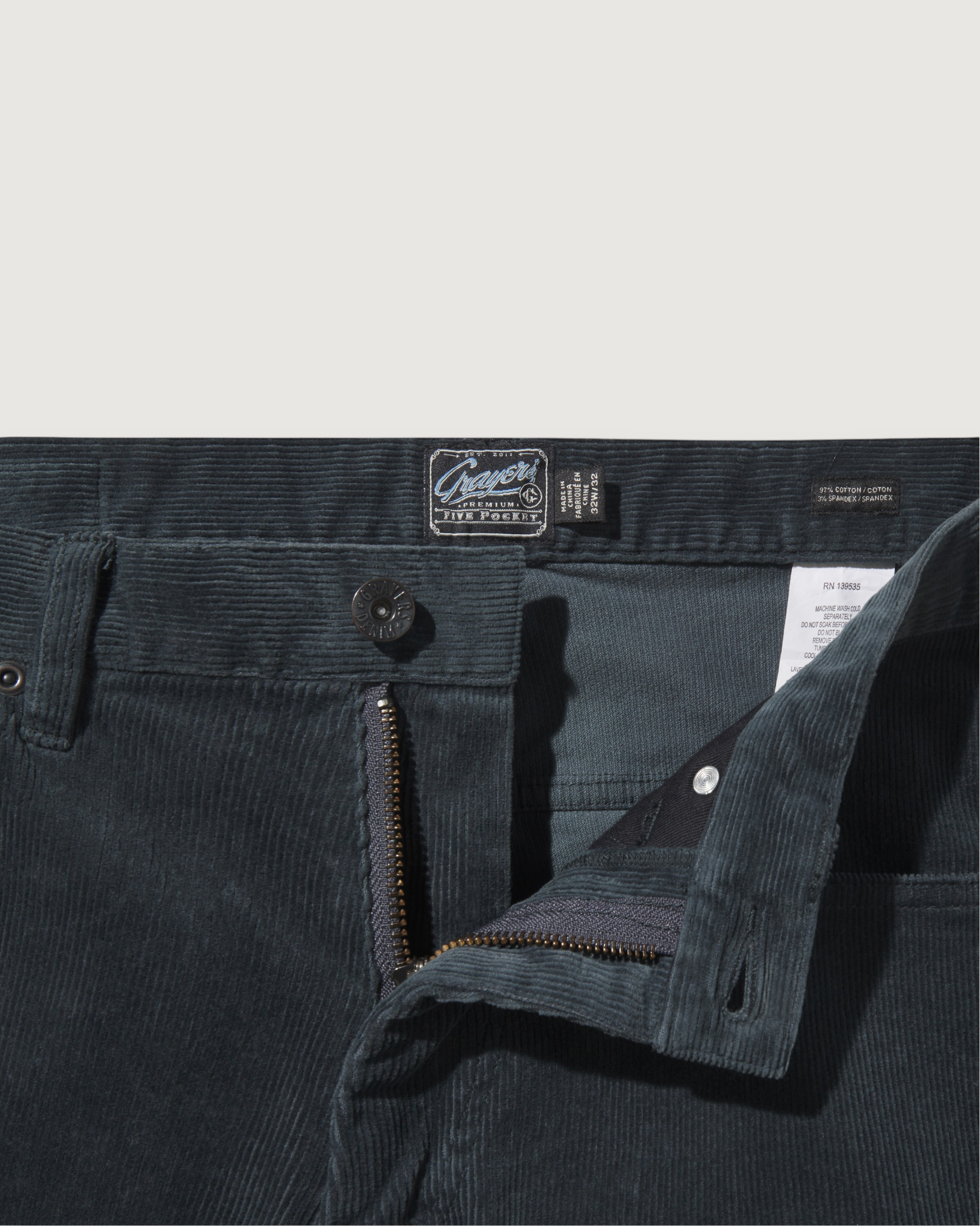 Burlington 5 Pocket Stretch Corduroy - Slate Gray