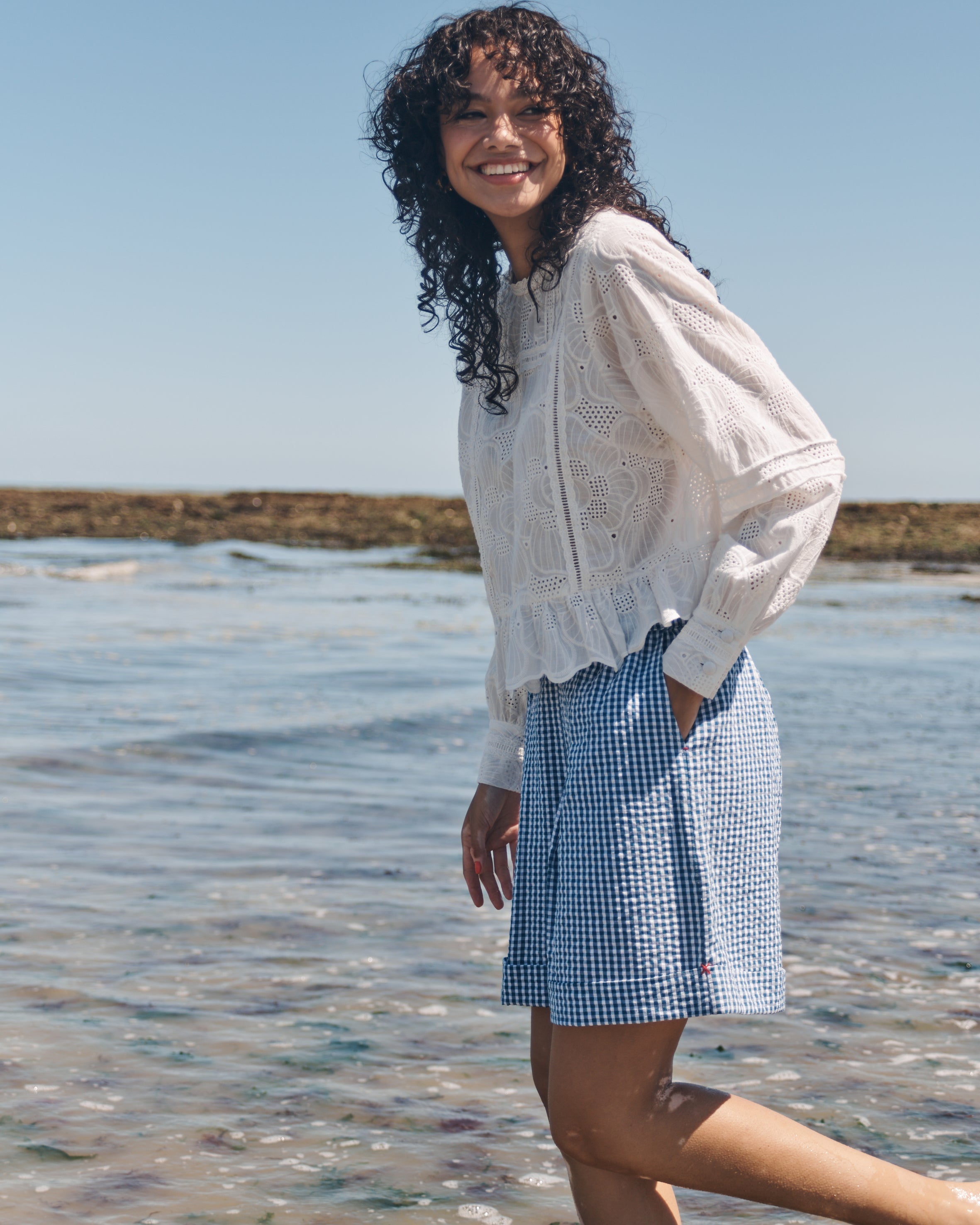 Lowie Gingham Embroidered Shorts