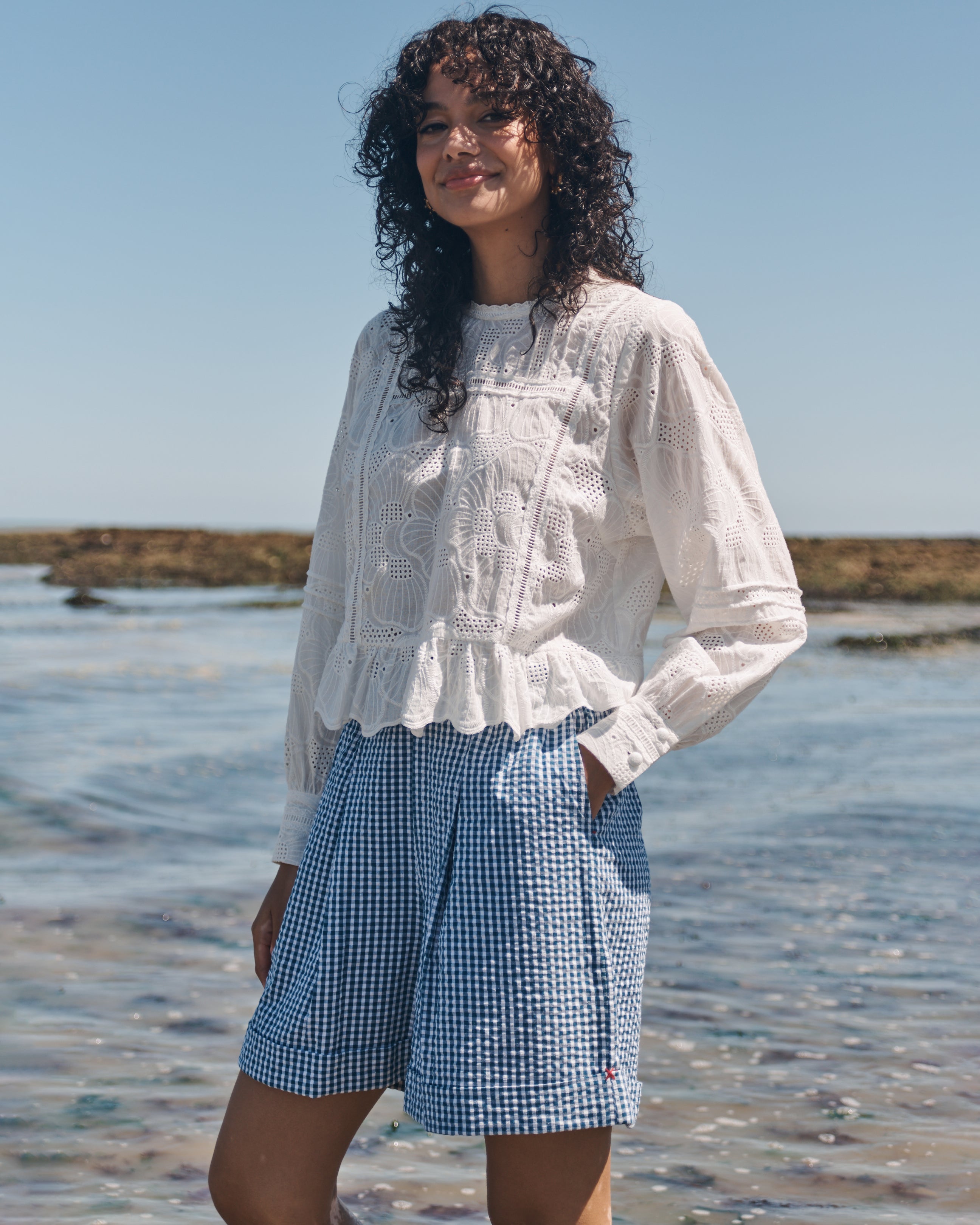 Lowie Gingham Embroidered Shorts