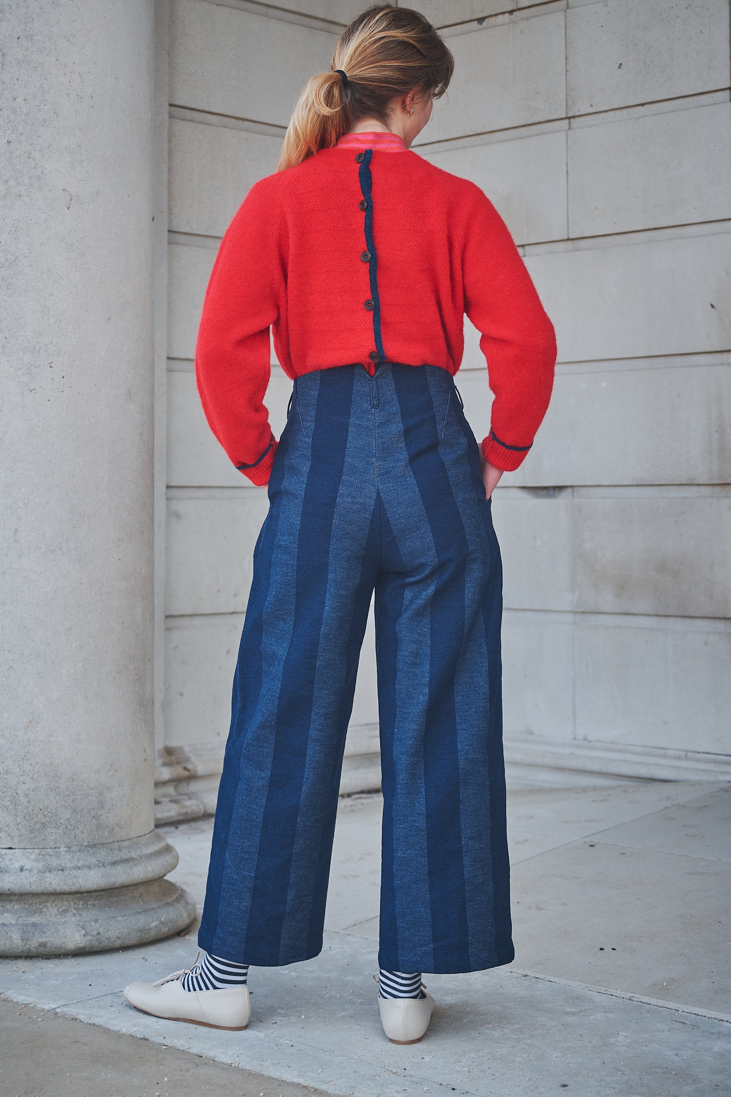 Lowie Stripe Denim Pleat Trouser