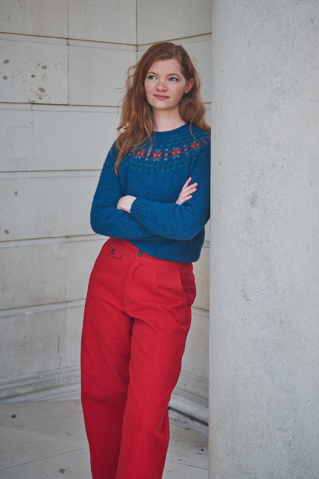 Lowie Red Cotton Drill Panelled Trouser