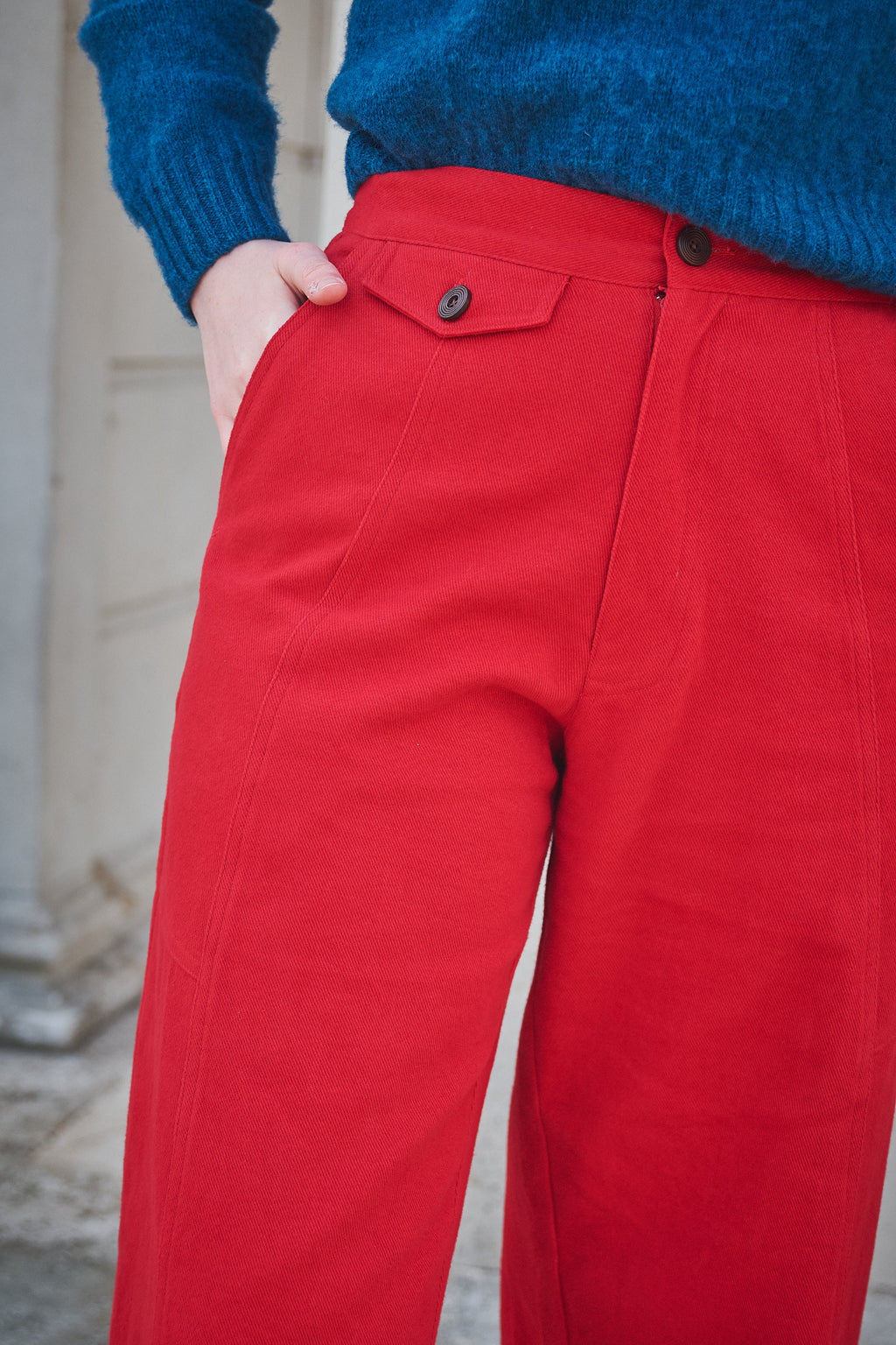 Lowie Red Cotton Drill Panelled Trouser
