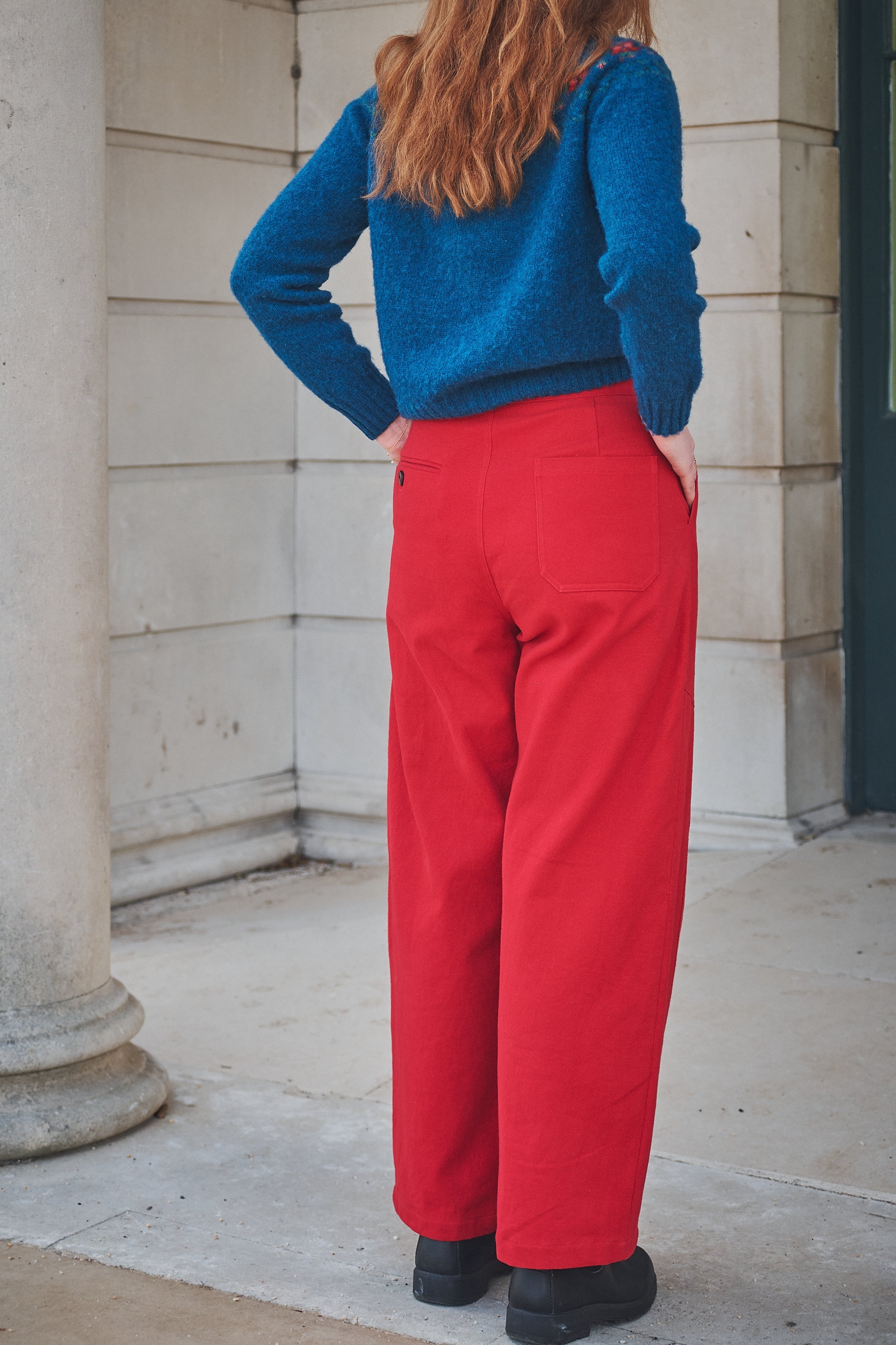 Lowie Red Cotton Drill Panelled Trouser