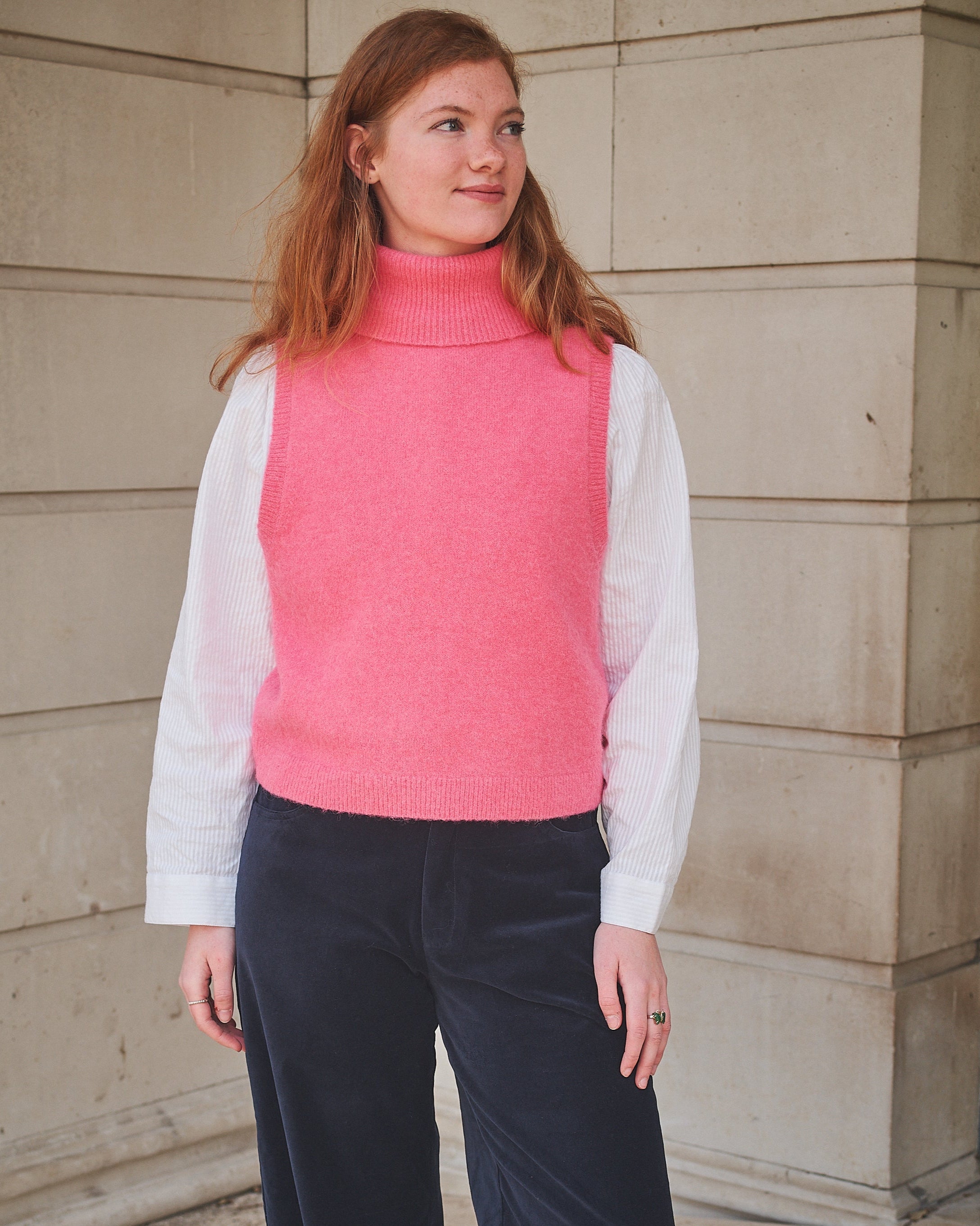 Lowie Pink Alpaca Roll Neck Vest