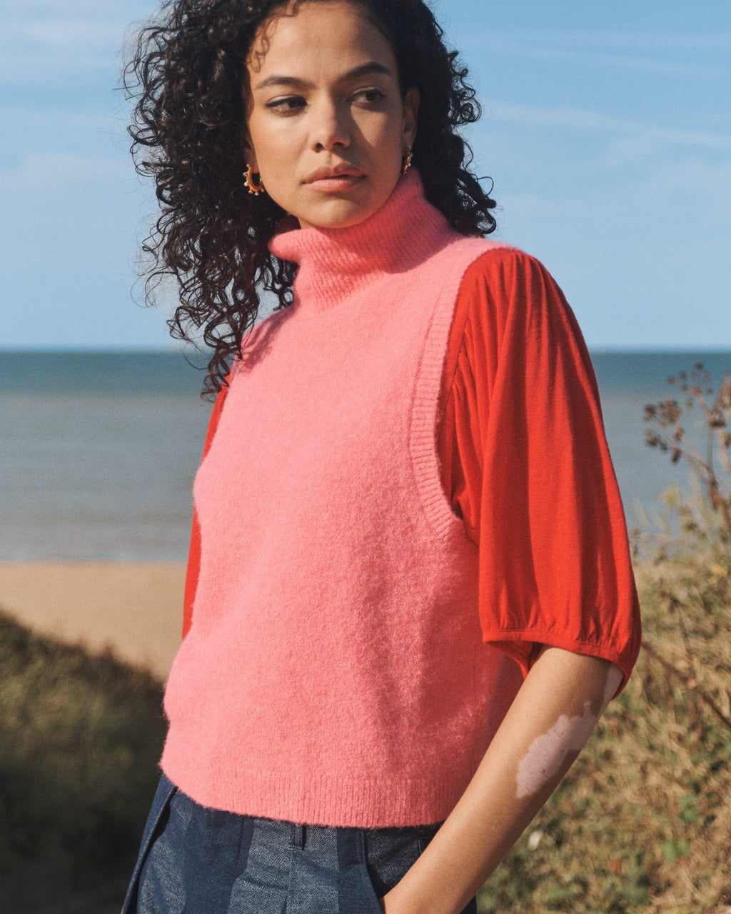 Lowie Pink Alpaca Roll Neck Vest