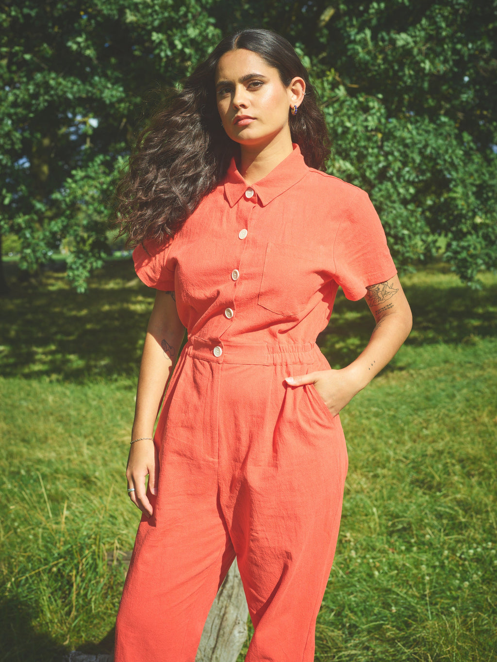 Lowie Cotton Linen Tomato Boilersuit