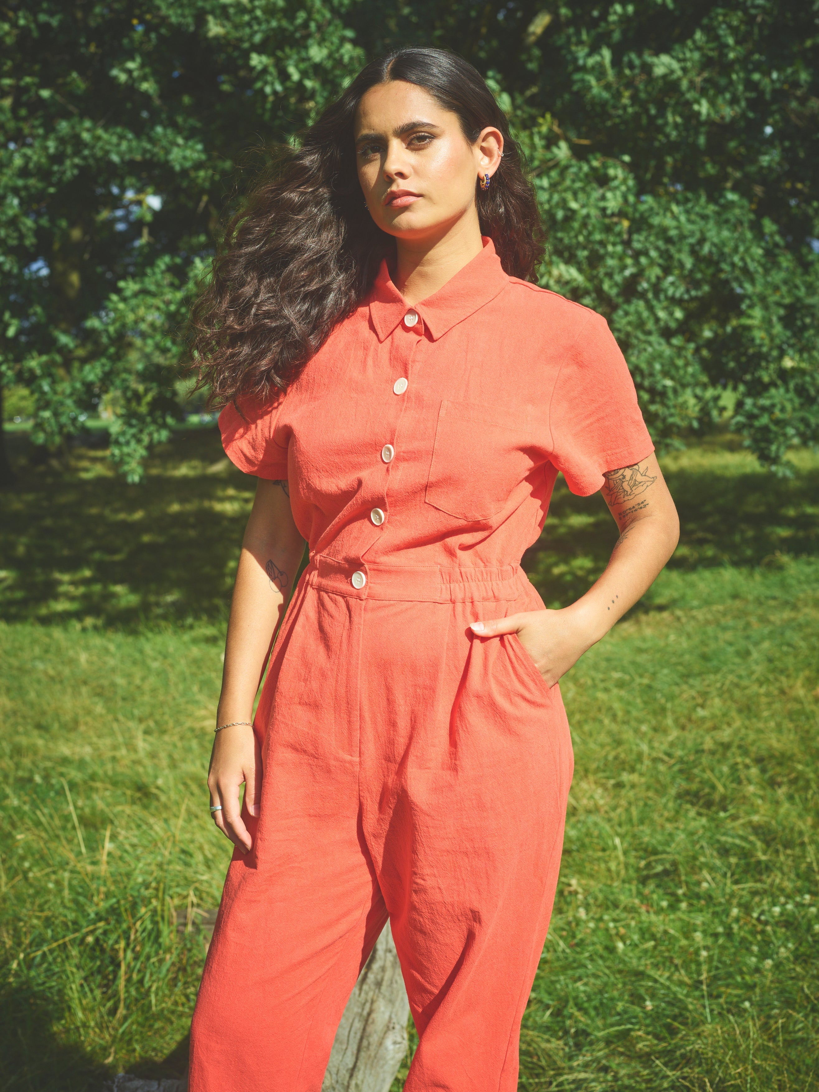 Lowie Cotton Linen Tomato Boilersuit