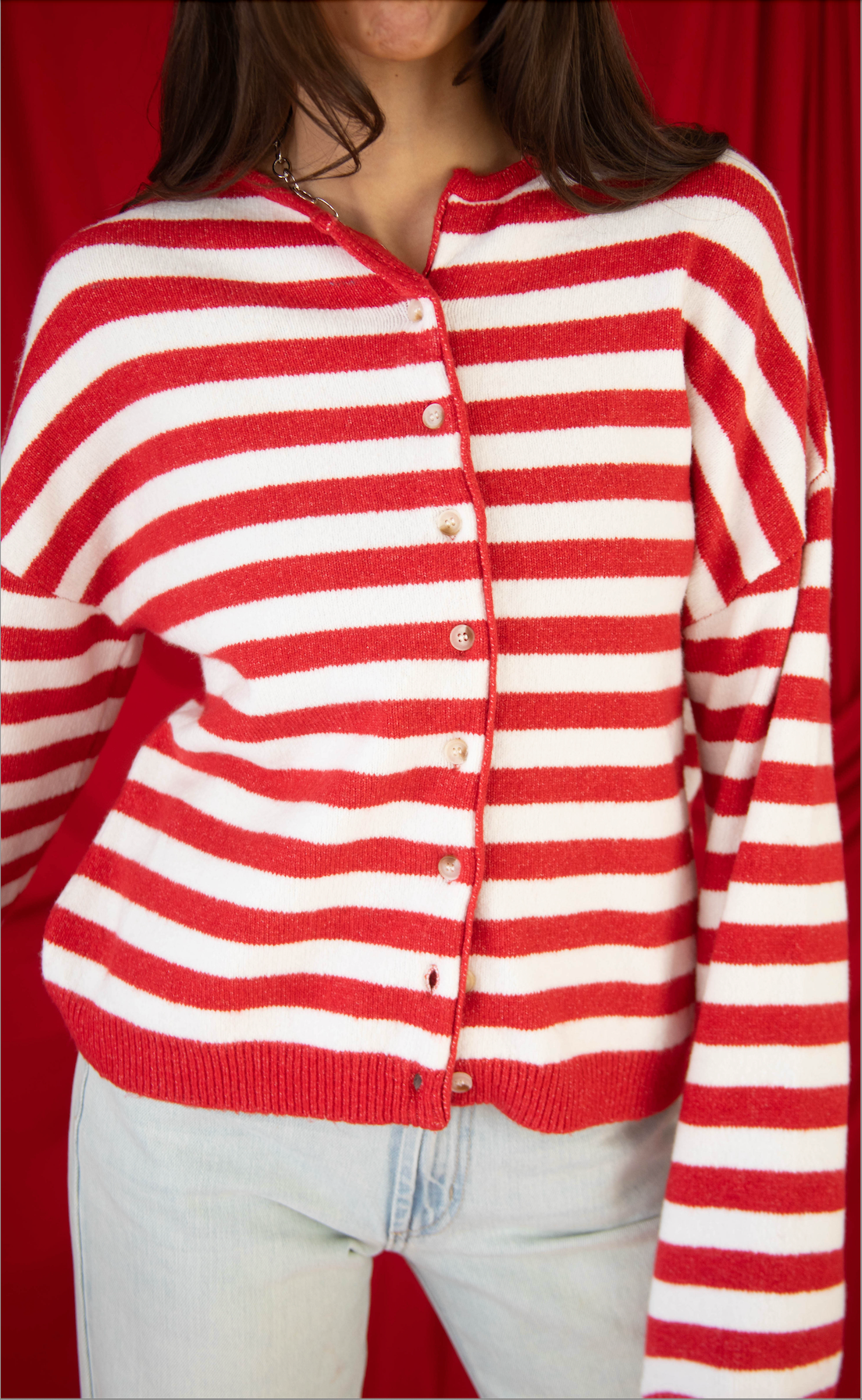 not a fool striped cardigan - red