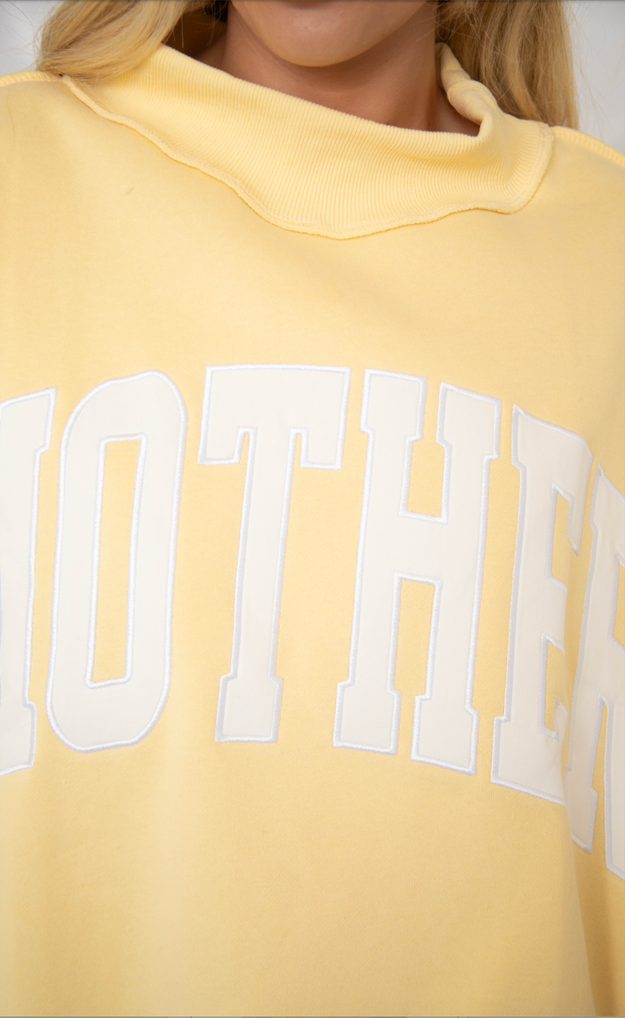 mother embroidered mock neck sweatshirt - butter yellow
