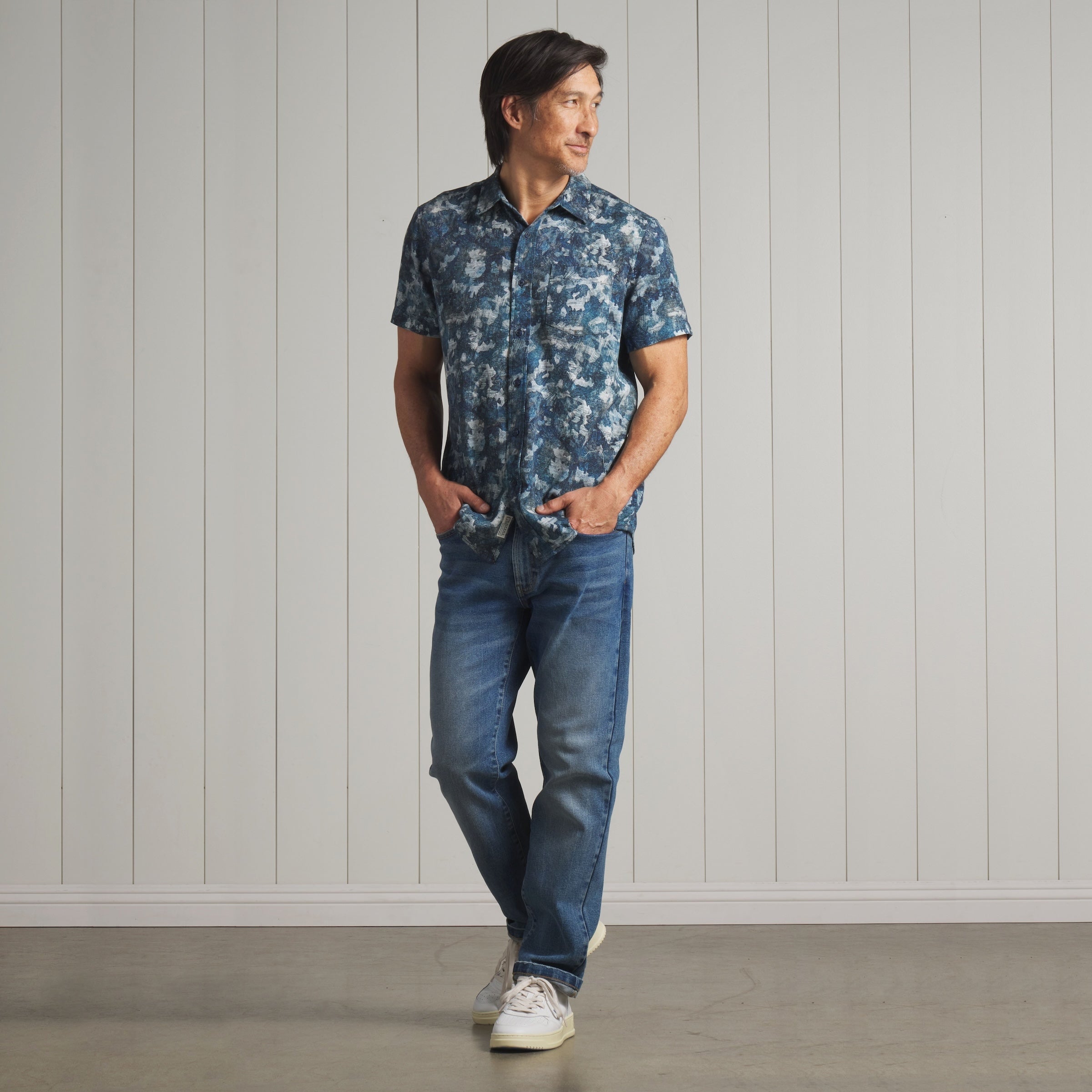 Bedford Textured Printed Shirt - Blue Camo Print