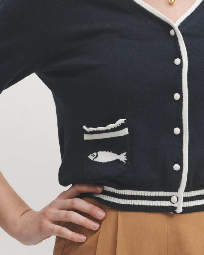 Lowie Navy Cotton Fish Cardigan
