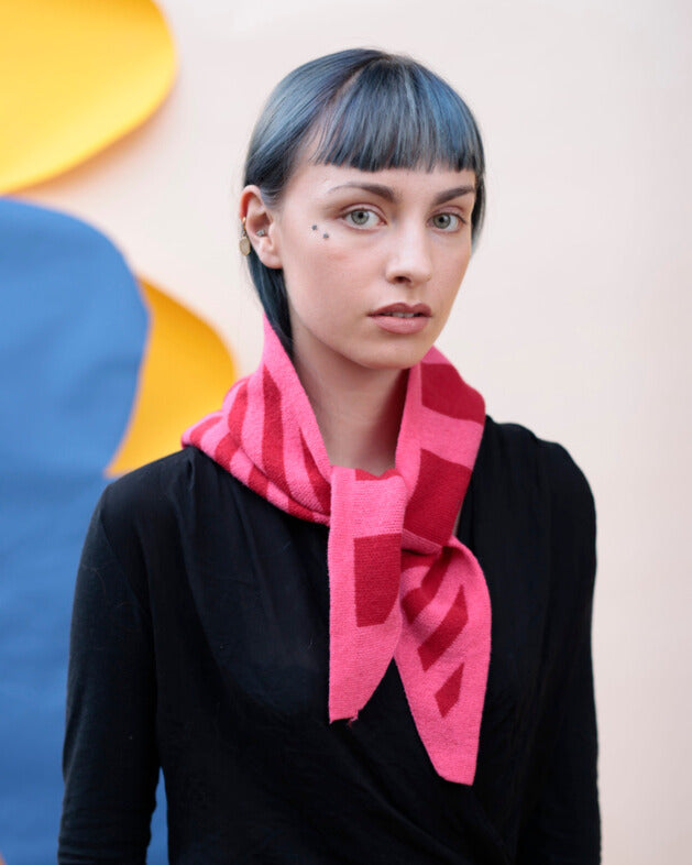Miss PomPom Pink Stripe Wool Triangle Scarf
